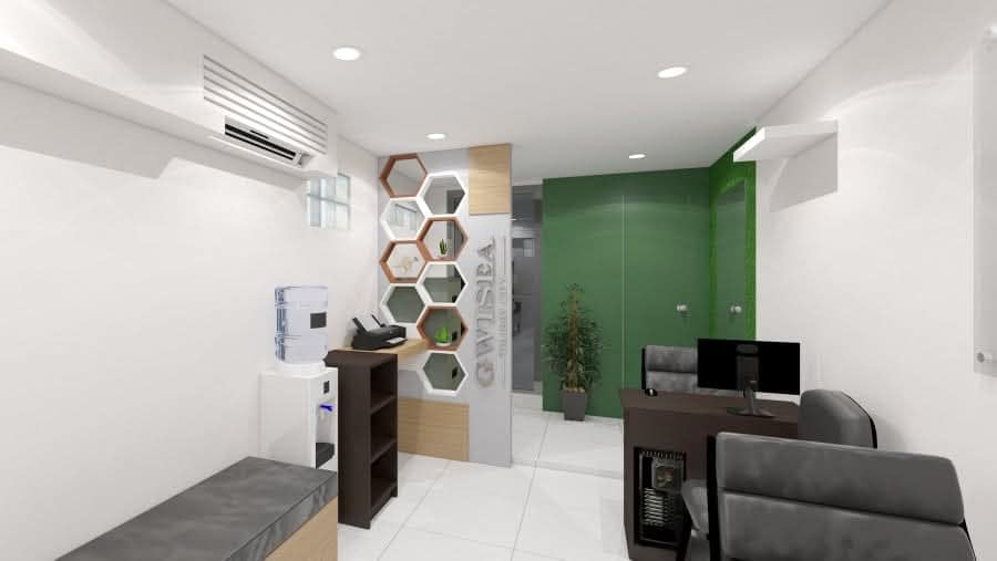 GWISEA administrative office reception with hexagon feature wall